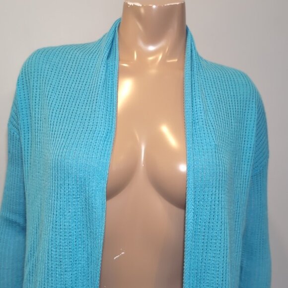 Kinross Cashmere Aqua Knit Cardigan Merino Wool Silk Open Front Shawl Collar - Picture 2 of 12